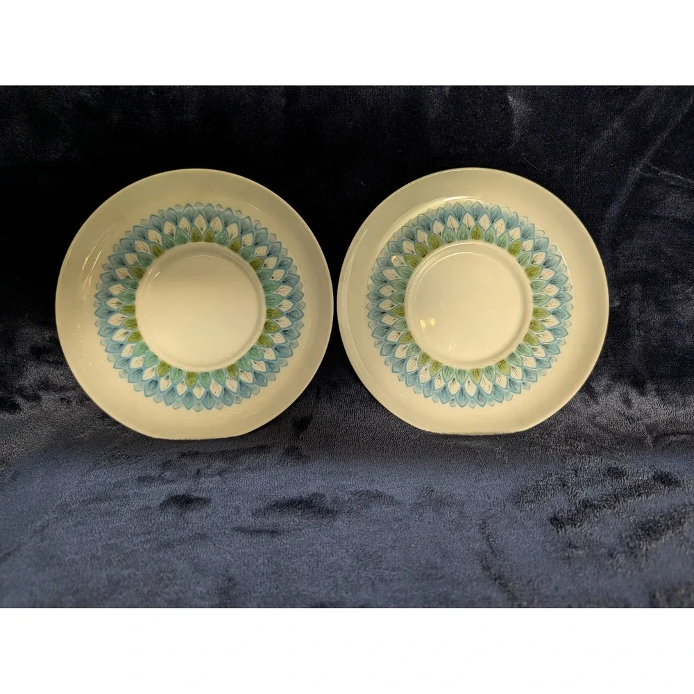 Noritake Younger Image Bahama Coffee Cups Saucers Set of 2 Blue Green Floral MCM - Picture 5 of 10